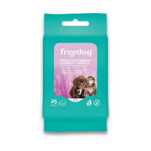 TOALLITAS HÚMEDAS FREEDOG DE LAVANDA Y VAINILLA (POCKET 25 UNIDADES)